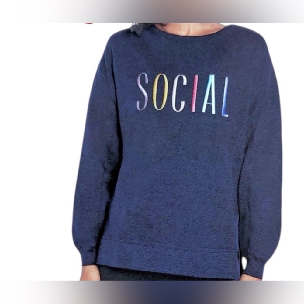 Wildfox Navy Sweatshirt with Multicolor "SOCIAL" Logo